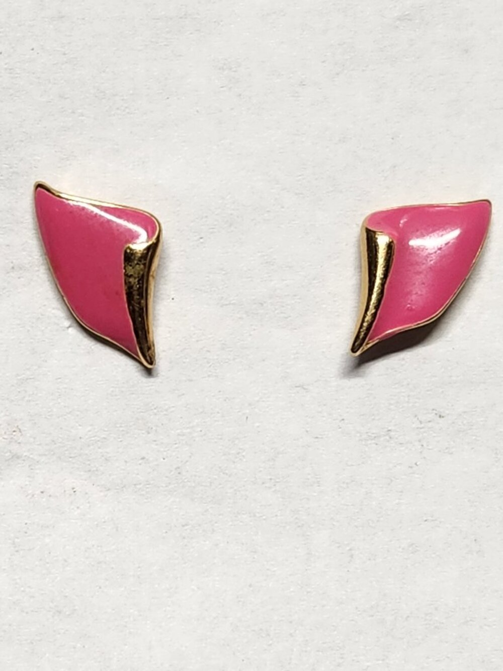 Vintage Pink Enamel Geometric Gold Tone Stud Earrings